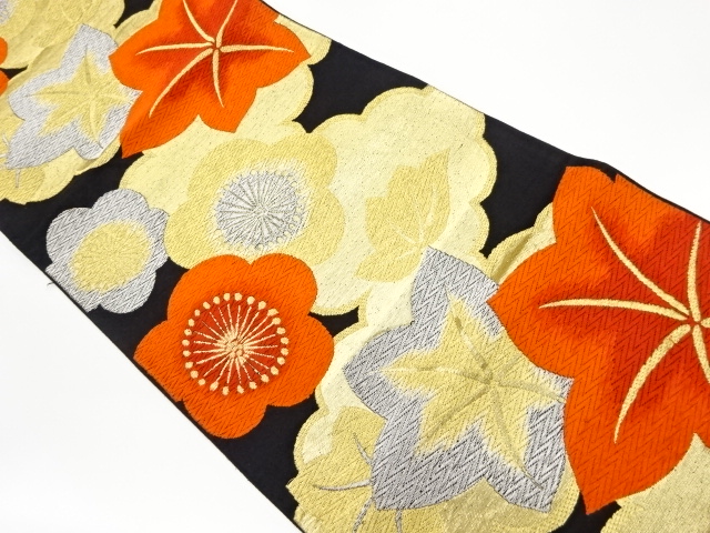 紅葉に梅模様織出し袋帯